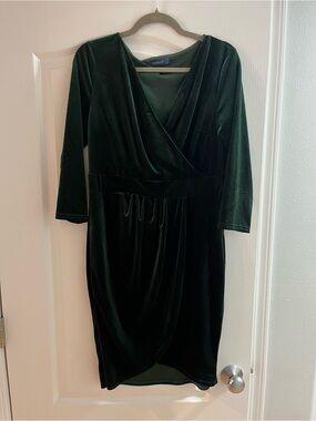 Forest Green Velvet Wrap Dress